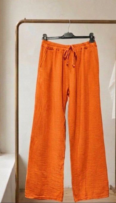 Pantalon Large en Gaze de Coton Fluide