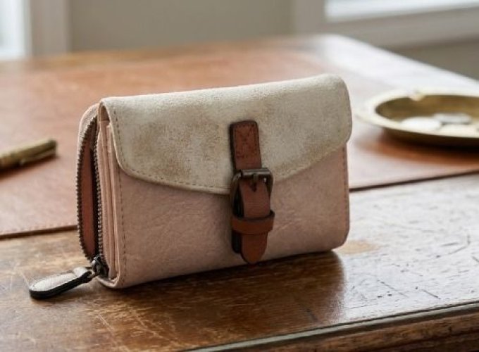 Porte monnaie Compact Ecru pailleté