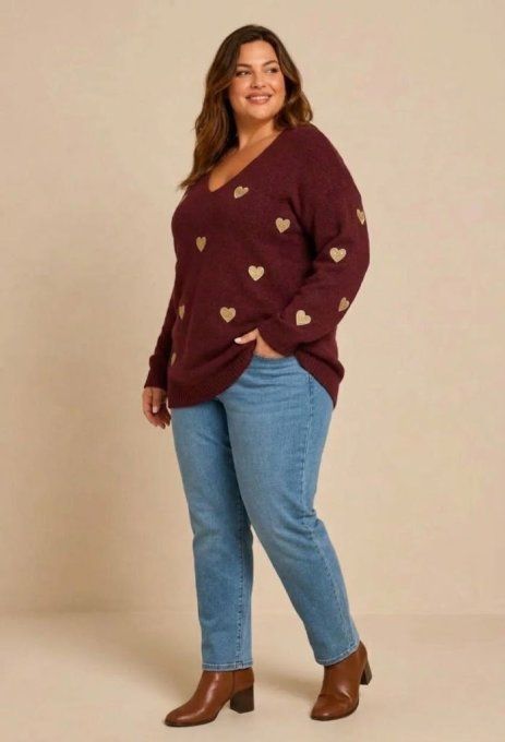 Pull Oversize Motifs Cœurs